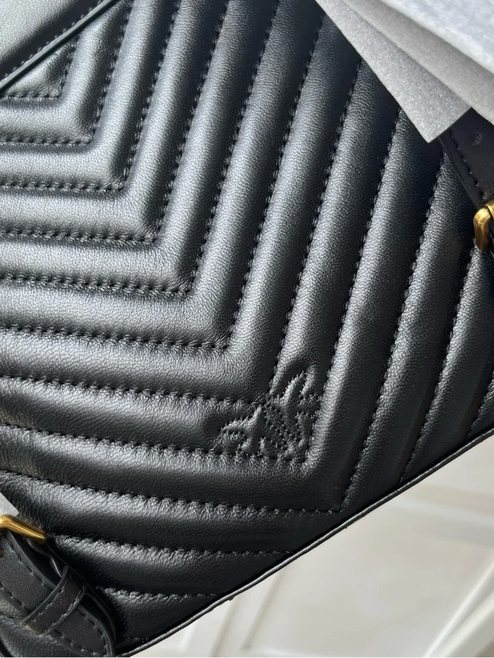 Pinko Black Quilted Backpack with Gold Bird Ring